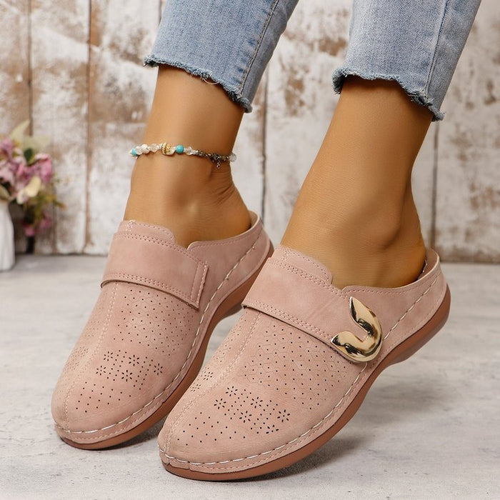 Summer Closed Toe Sandals Metal Hollow Slides Shoes For Women