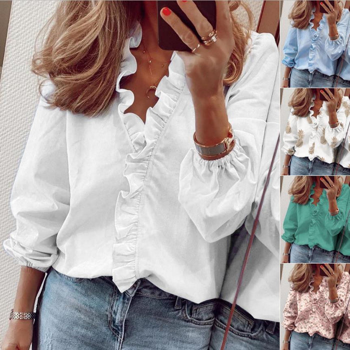 Casual Long Sleeved Ruffled Long-sleeved Ruffled Blouse For Women Spring Summer New Shirts Tops For Daily Wear Work Outfits